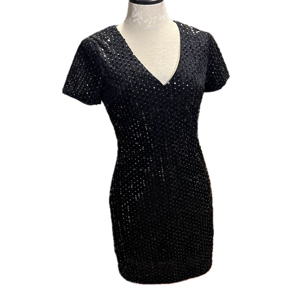 Bloomingdale’s Aqua Black Sequin Mini Dress